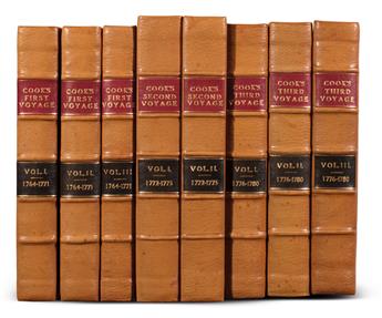 TRAVEL  COOK, JAMES. Complete set of first editions of the Southern Hemisphere, South Pole, and Pacific Ocean voyages. 1773-77-84